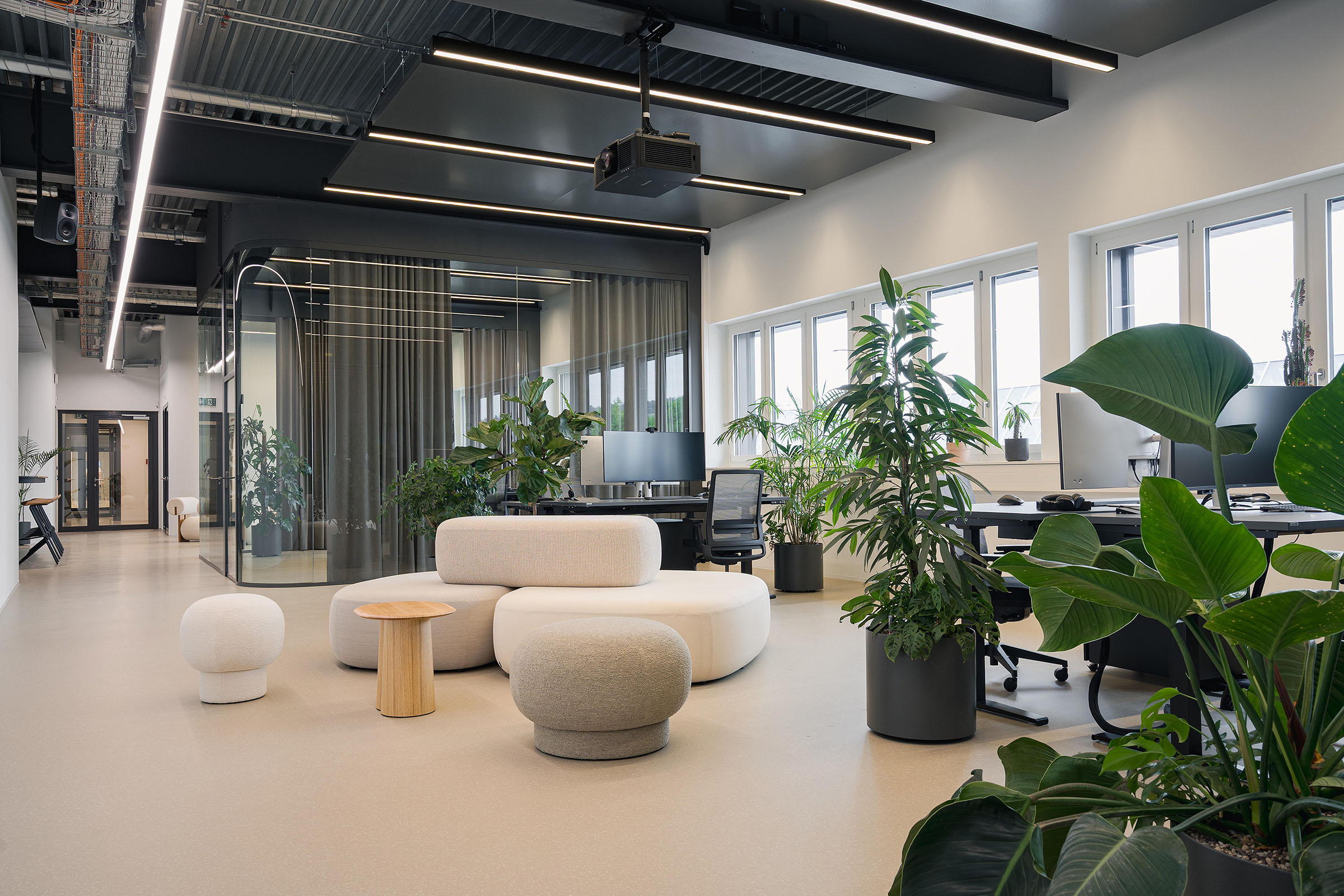 Modernes Büro von Cosa Mirai mit wohnlicher Atmosphäre und natürlichen Materialien