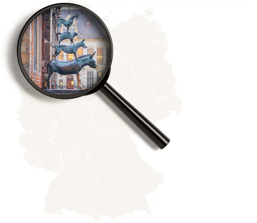 Deutschlandkarte mit Lupe auf Bremen