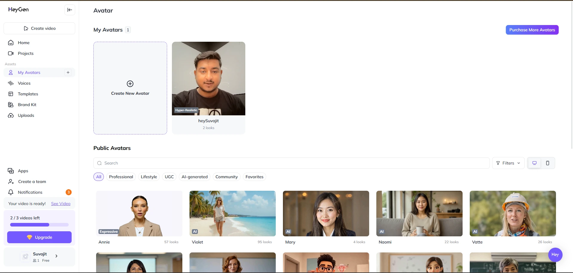 Navigation screen for creating New Avatar