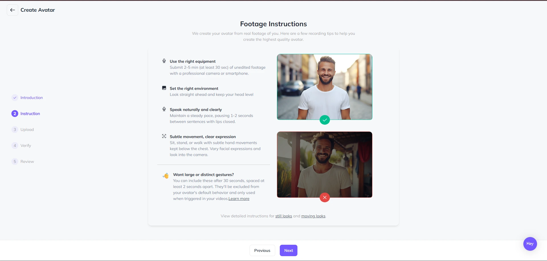 Instruction screen for Create Avatar