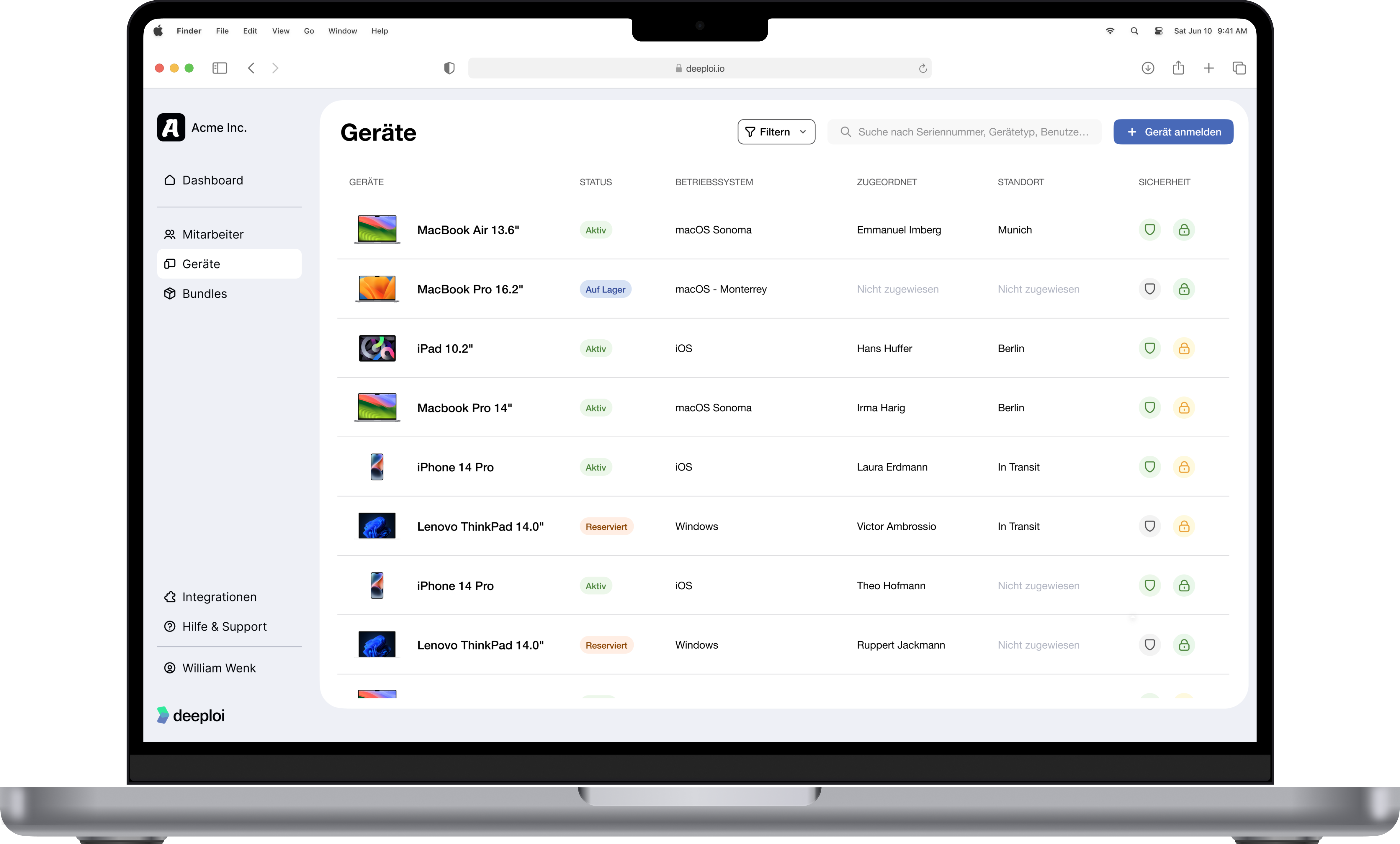 IT-Dienstleistungen KMU: Übersicht der Geräte auf deeploia
