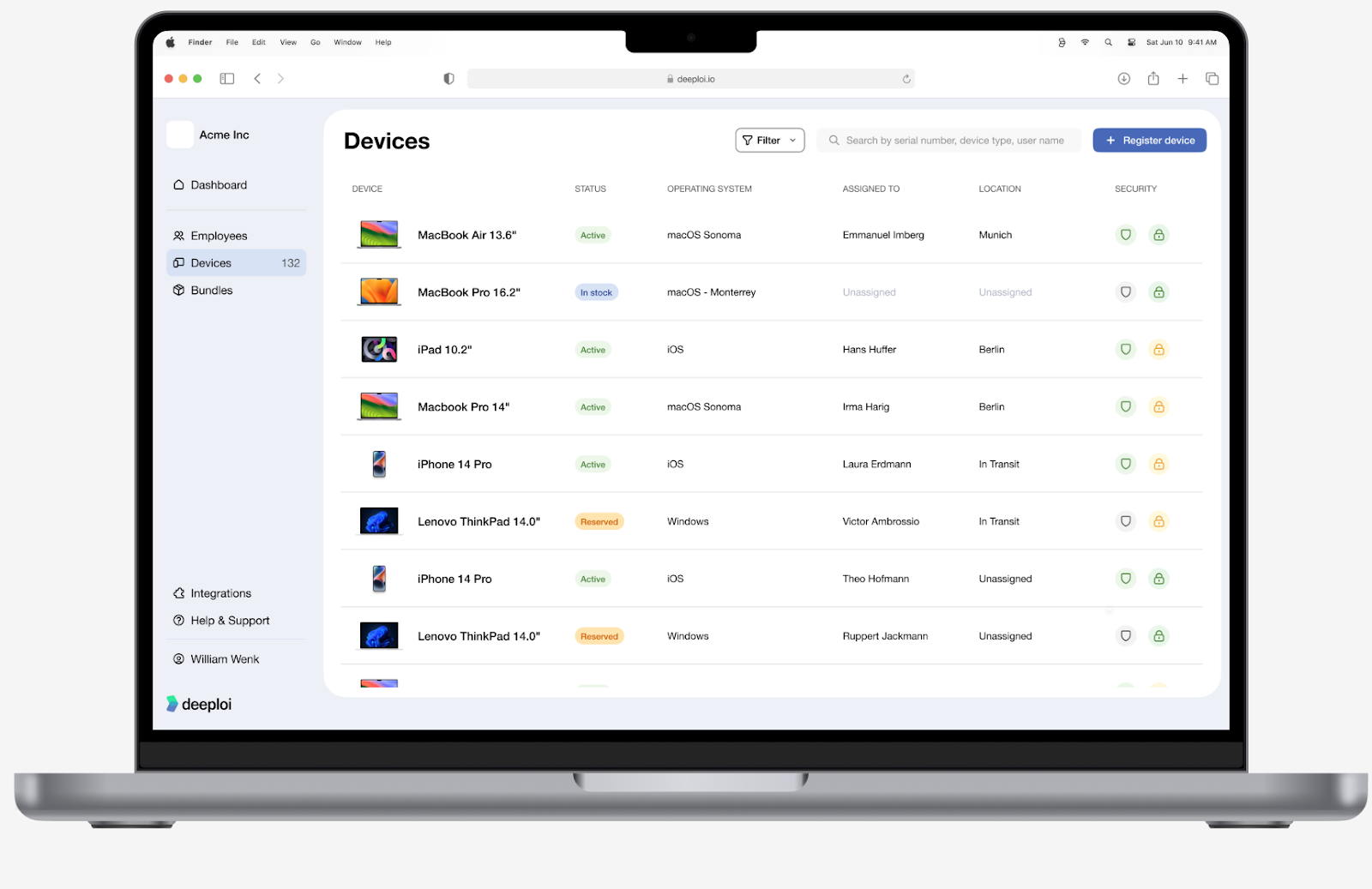 IT-Prozesse automatisieren: Geräte-Übersicht von deeploi