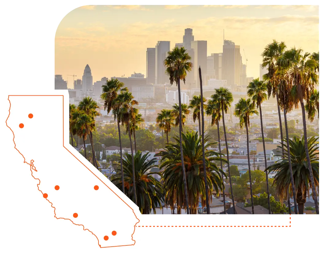 An image of California with an illustration of a map of California
