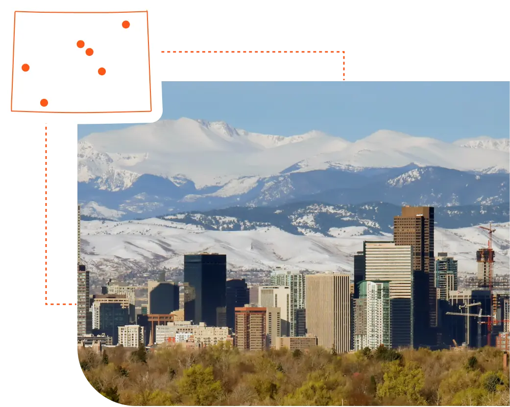 An image of Colorado with an illustration of a map of Colorado