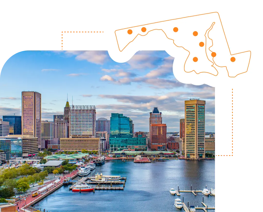 An image of Maryland with an illustration of a map of Maryland