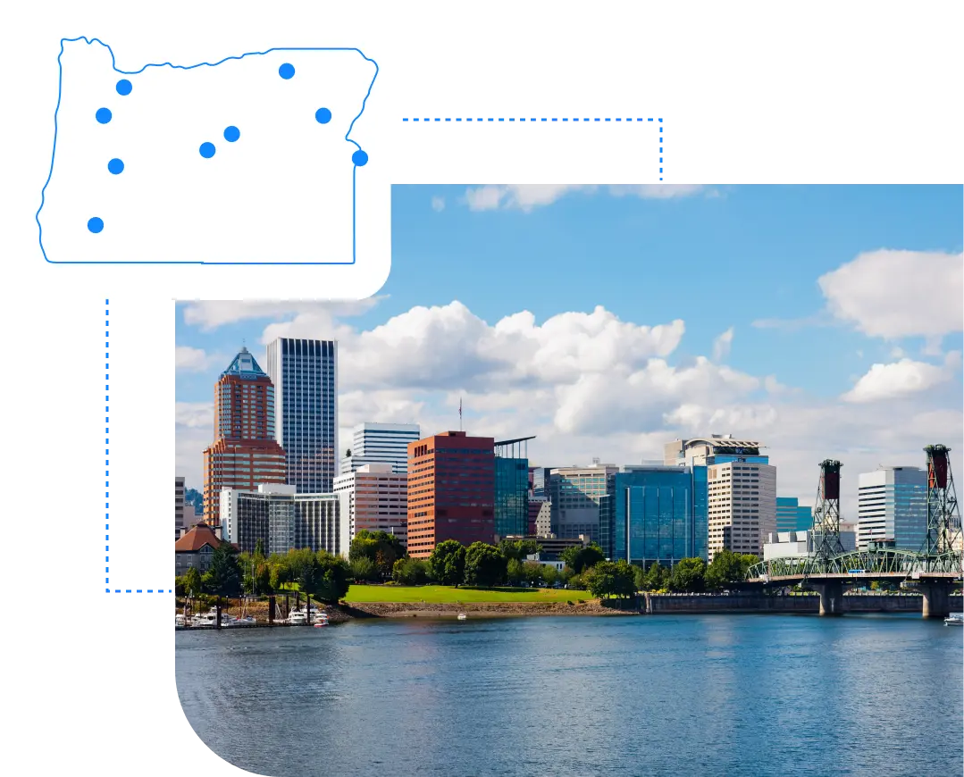 An image of Oregon with an illustration of a map of Oregon