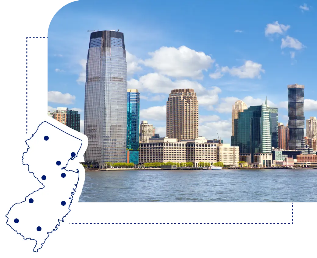 An image of New Jersey with an illustration of a map of New Jersey
