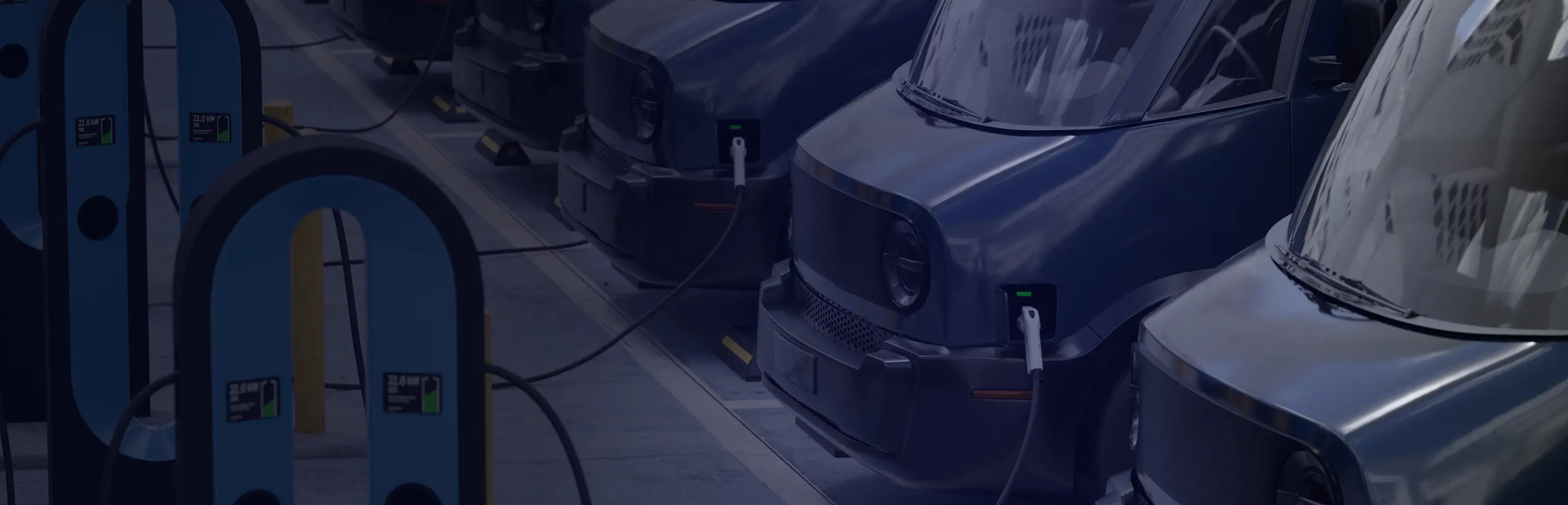 shot of fleet modern electric EV delivery vans are being charged in company parking garage