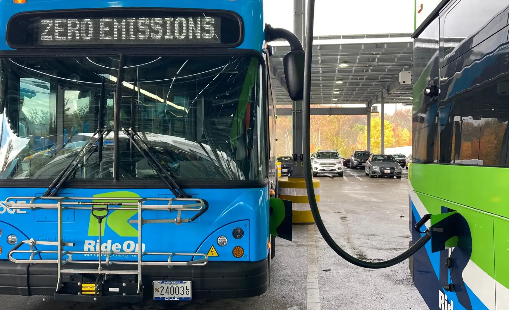 bus connected to a charger