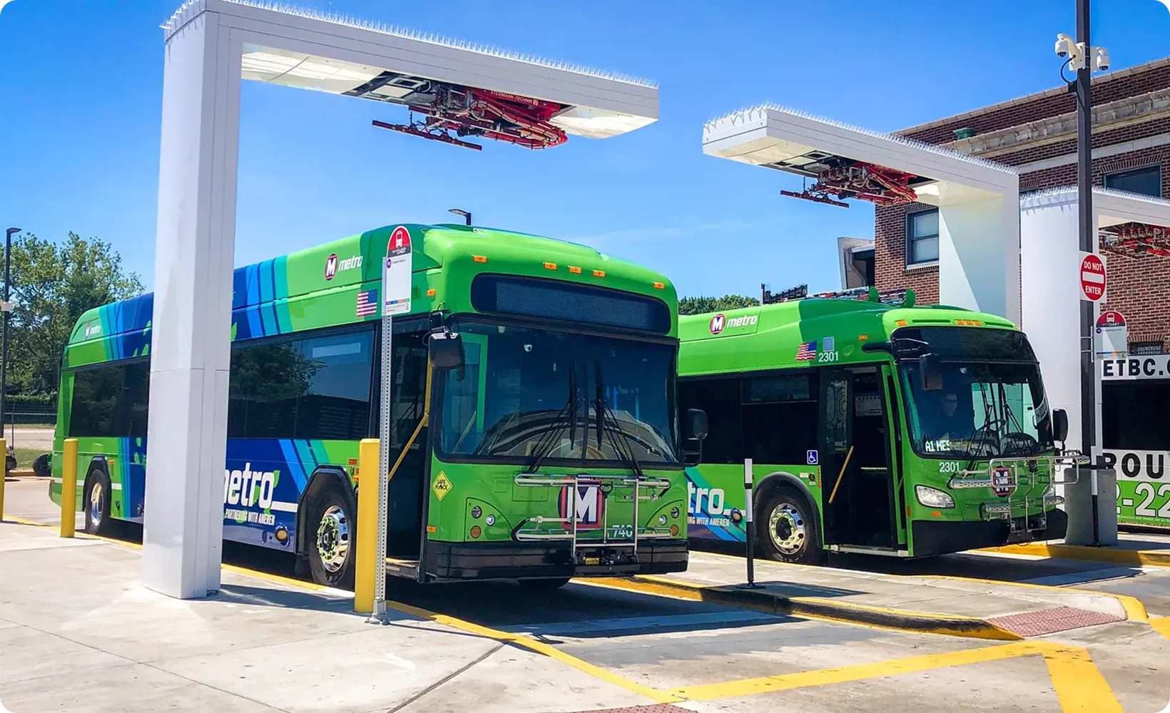 buses connected to chargers