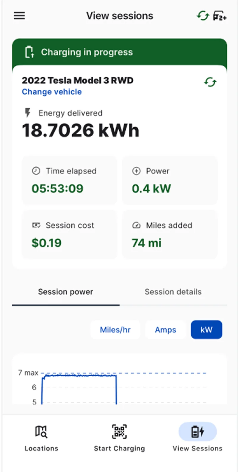 Charging in progress screen with four decimal points