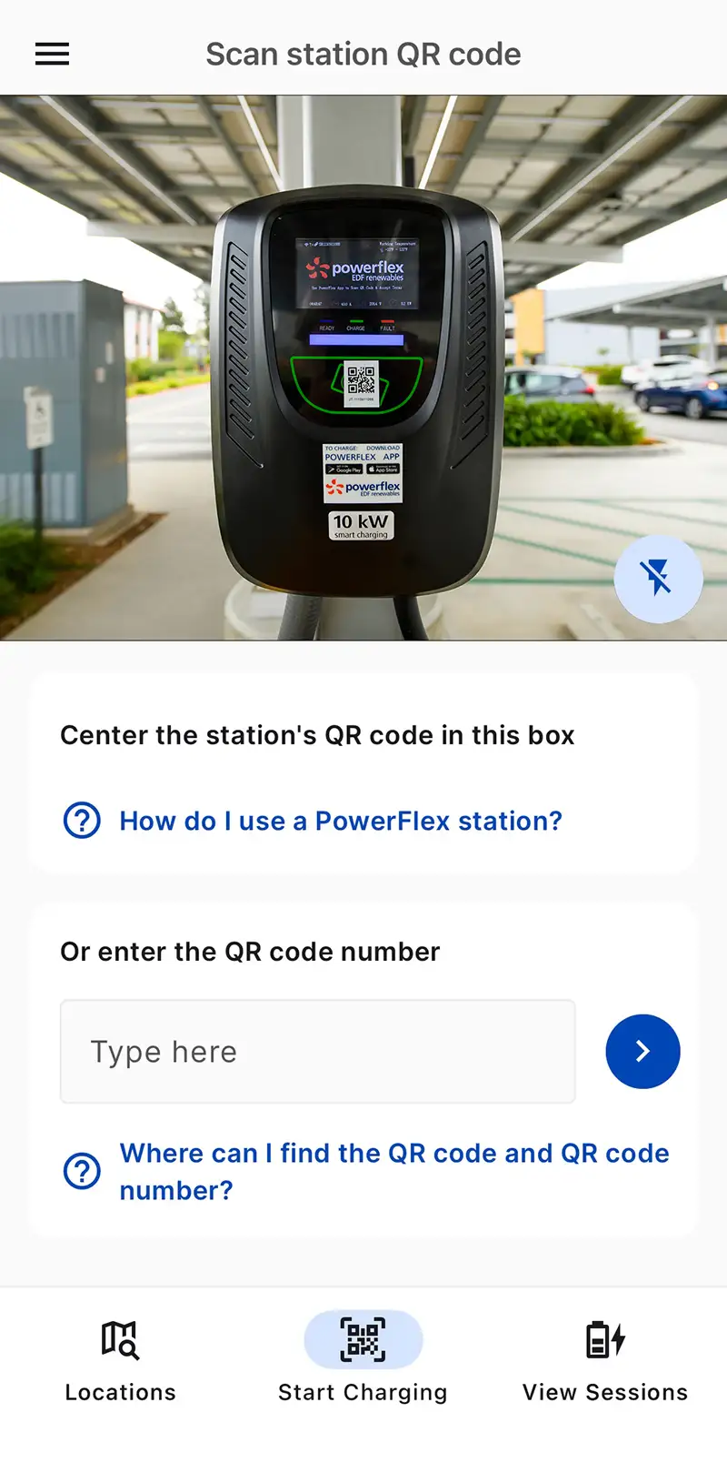 PowerFlex Driver+ mobile app - Start Charging tab screen