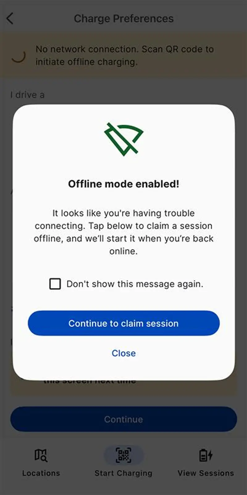 PowerFlex Driver+ mobile app - PowerFlex’s Offline Mode screen