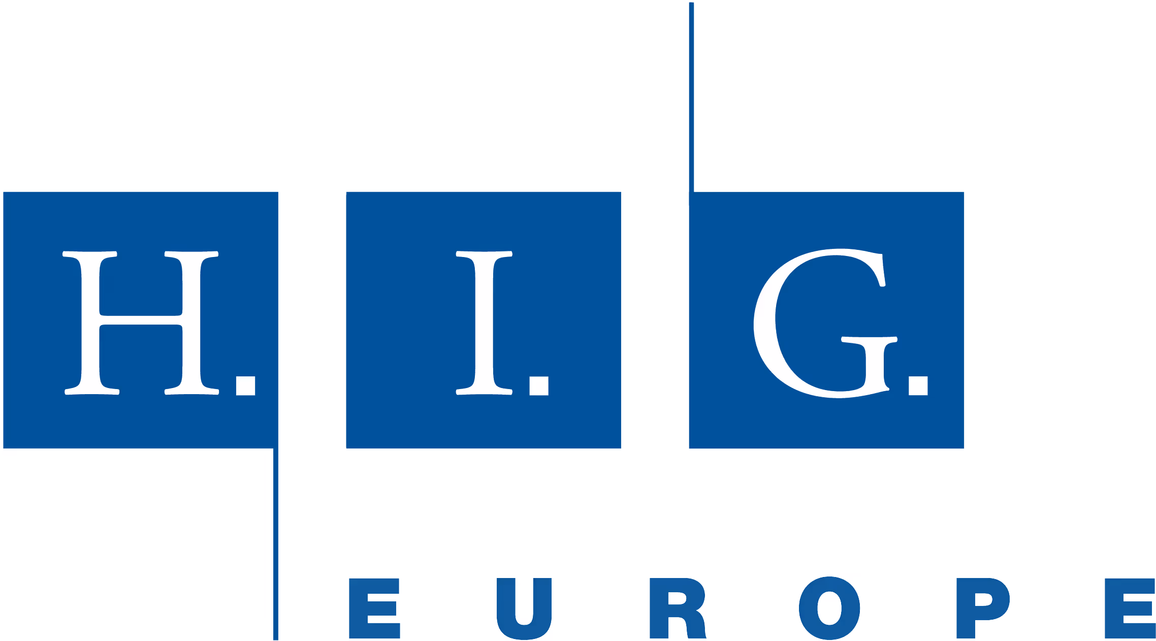 H.I.G. Europe Logo in blau und weiß mit Buchstaben und Schriftzug