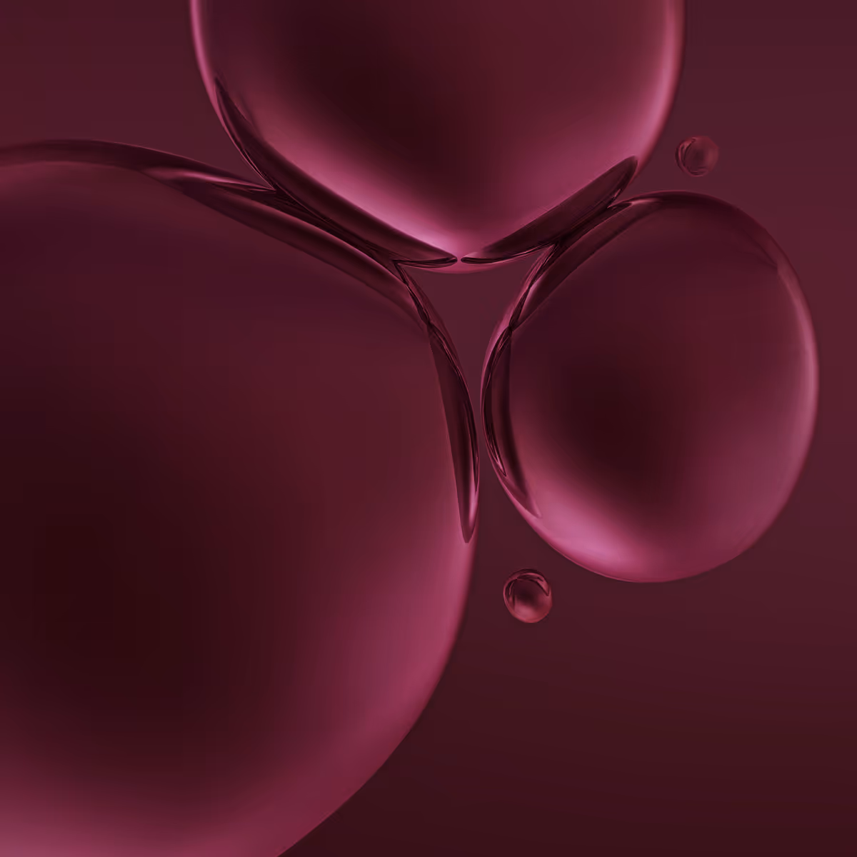 Abstrakte glänzende Blasen in Magenta mit fließenden Formen und Reflexionen