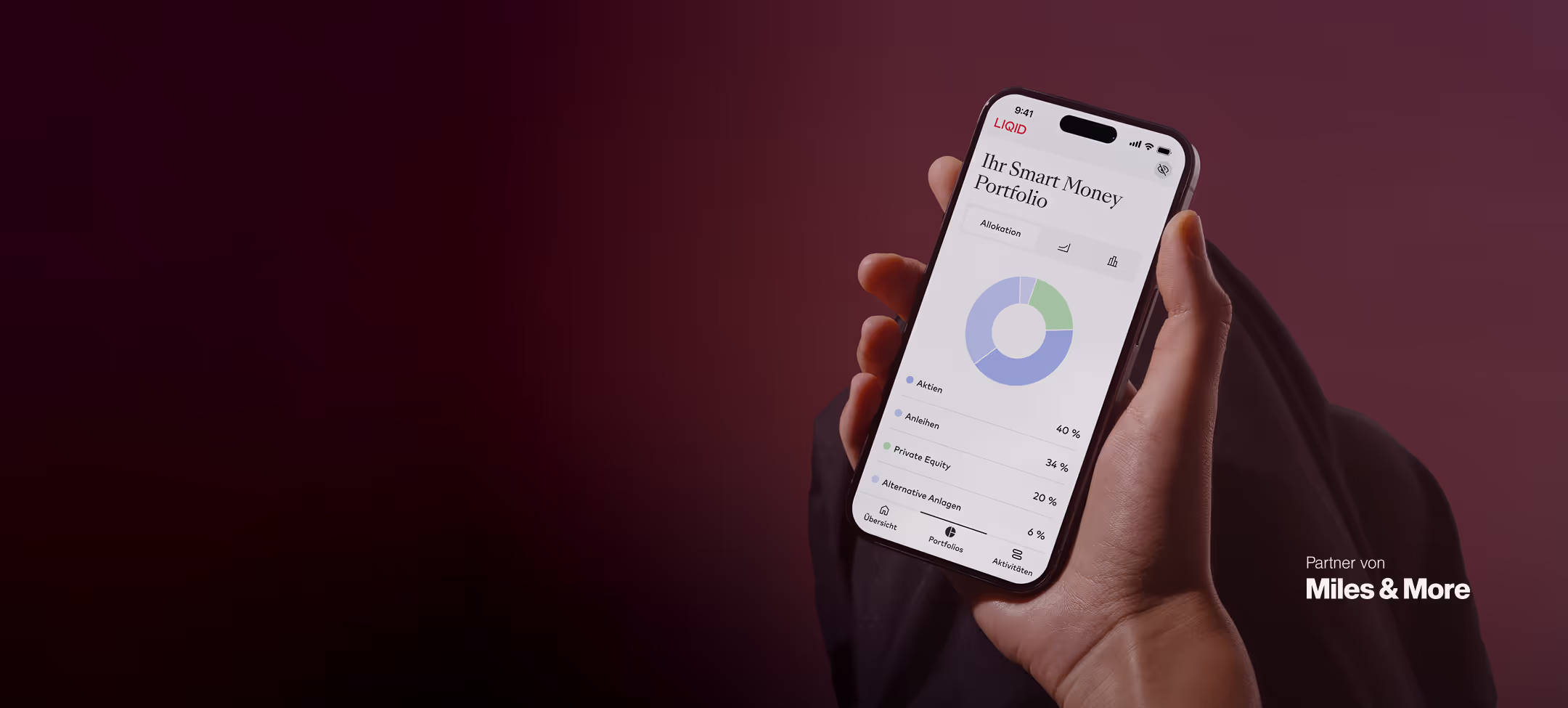 Smartphone-Bildschirm zeigt Smart Money Portfolio mit Anlageverteilung