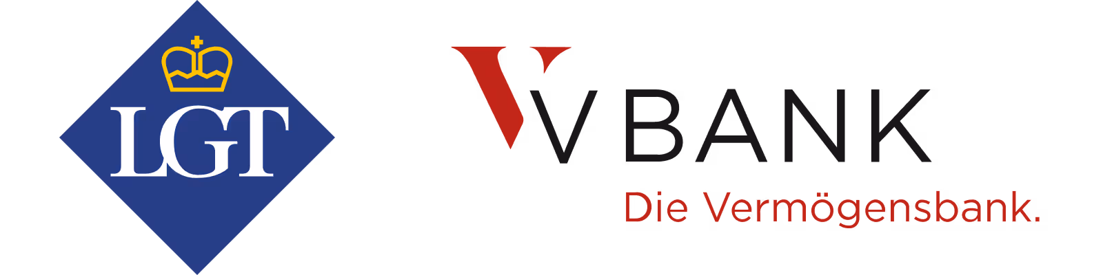 Logo von LGT und VBank, deutsche Finanzinstitute mit Kronenemblem