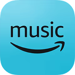 Amazon Music-Logo mit Smile-Symbol auf türkisfarbenem Hintergrund