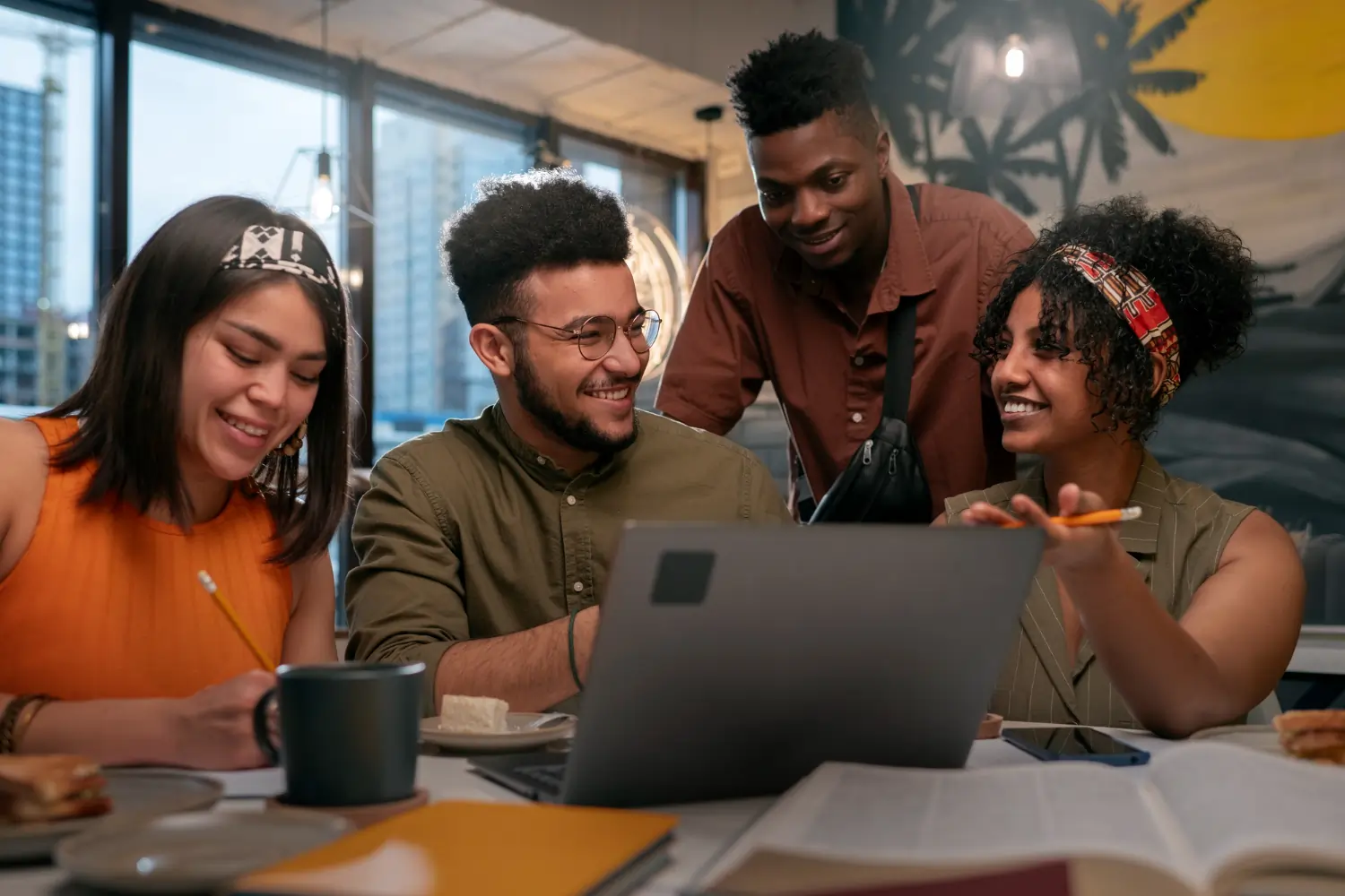 Diverse colleagues working together