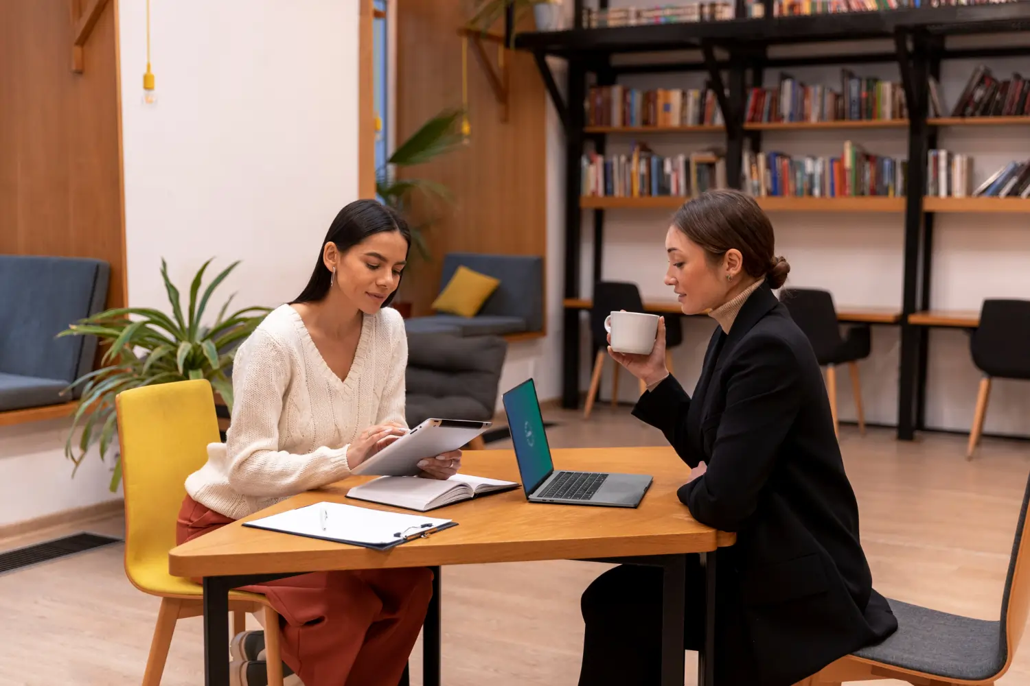 Colleagues working over coffee
