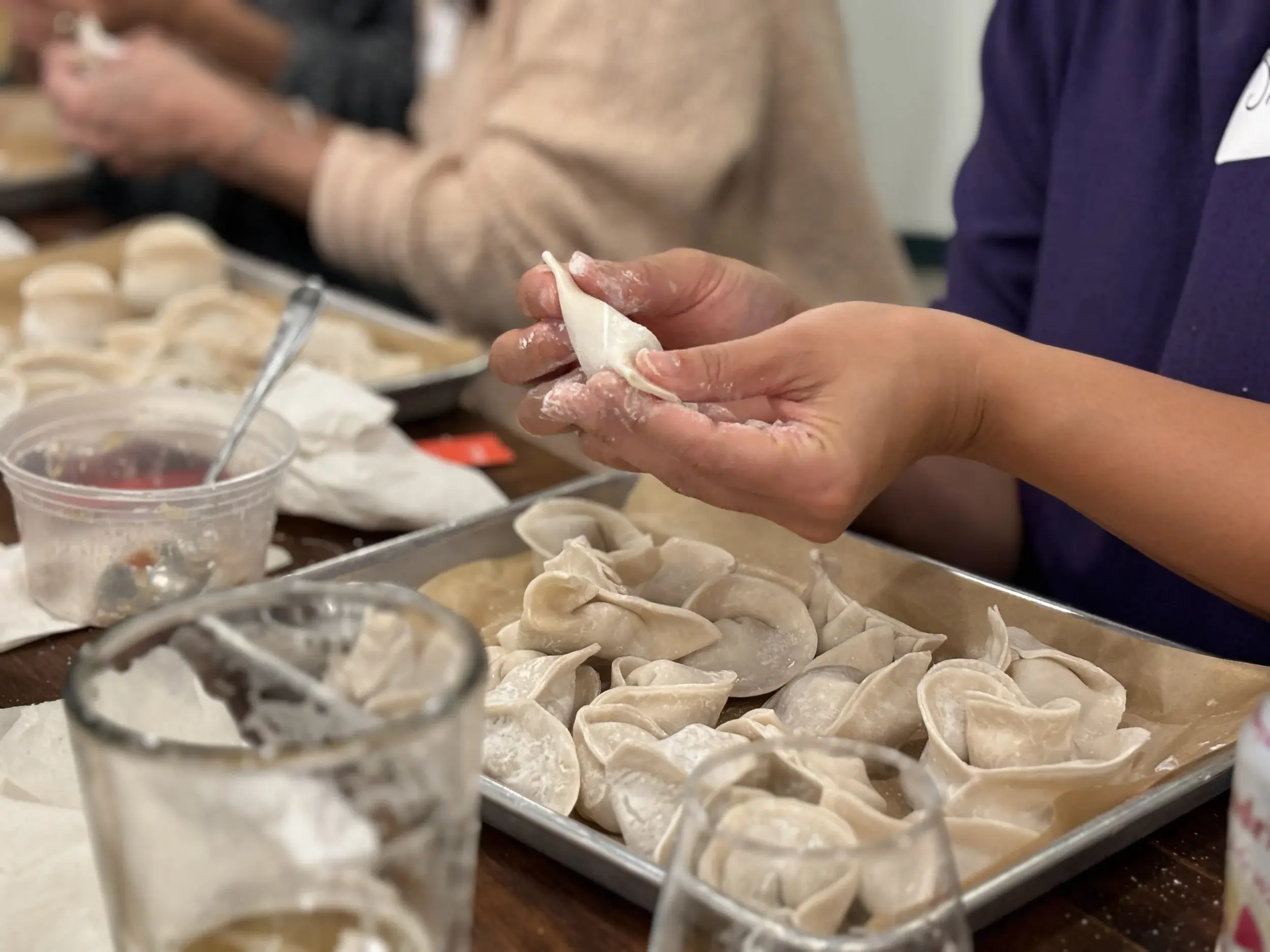 Hands of person making dumplings
