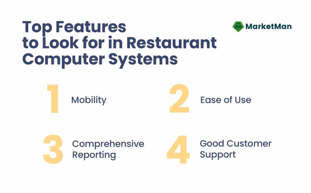 Die wichtigsten Merkmale, auf die man bei Restaurant-Computersystemen achten sollte: Mobilität, Gebruiksgema, Umfassende Berichterstattung, Gute Kundenbetreuung
