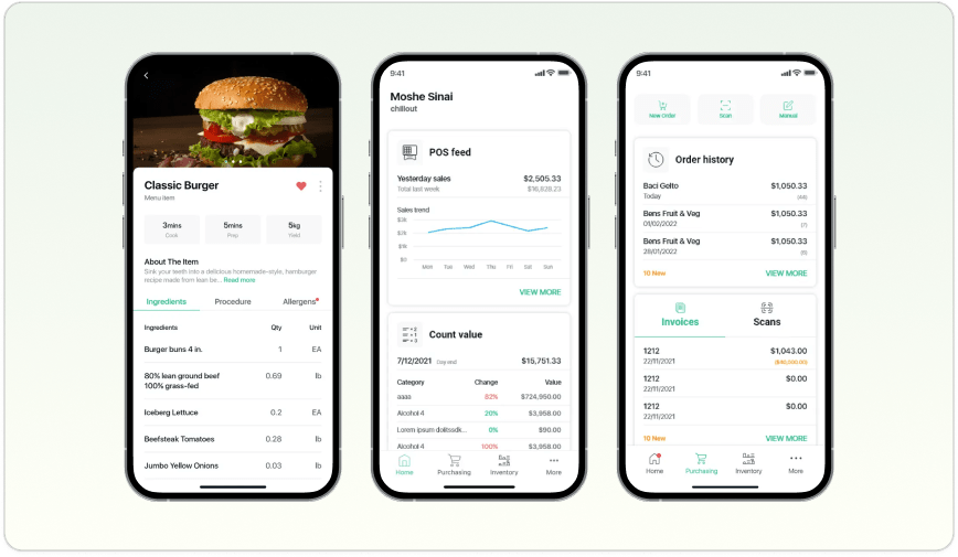 MarketMan mobile app for restaurant inventory tracking and supplier orders.