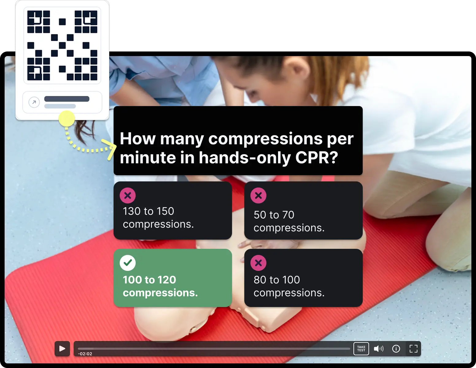 Training assessment question embedded directly inside training content with answer validation