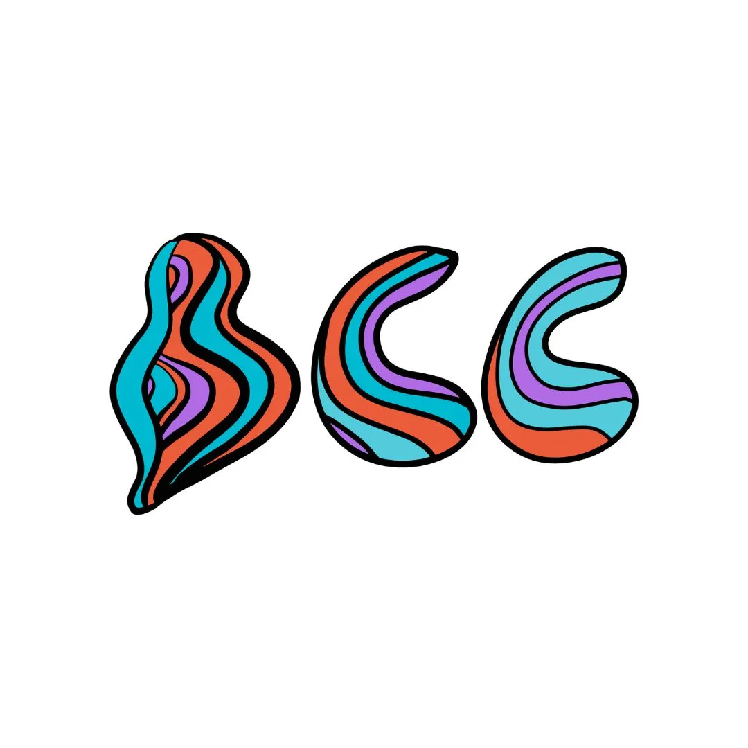 Colorful, abstract letters "BCC" representing the Brooklyn Comedy Collective, an alt-comedy theater and school.