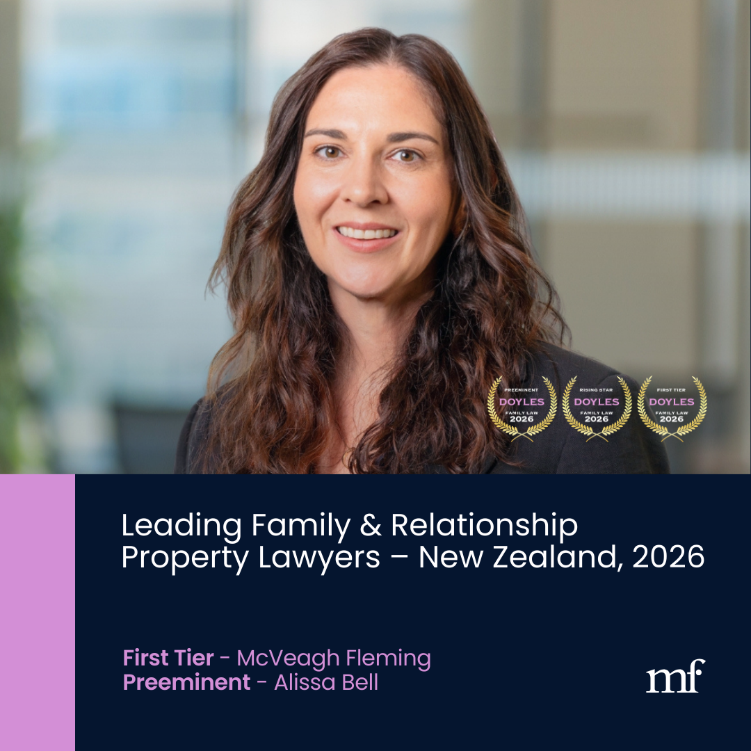 Image of Alissa Bell with the awards. McVeagh Fleming recognised in Doyles Guide 2026 family law rankings