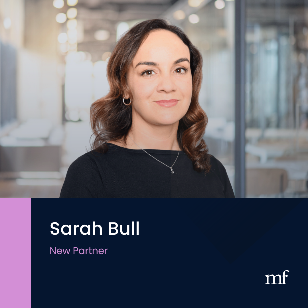 Profile photo of Sarah Bull, with text about her being admitted to the McVeagh Fleming partnership