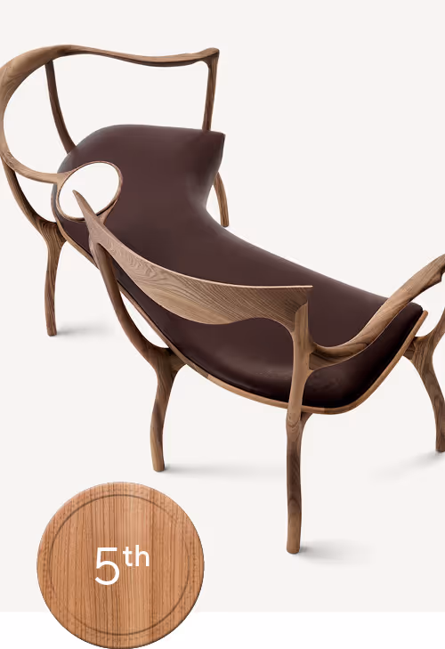 Ceccotti Collezioni D.R.D.P. bench in solid american wallnut and leather in white background