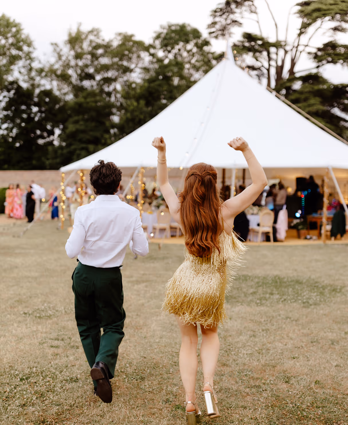 Inside a 2 tipi dressed for a wedding