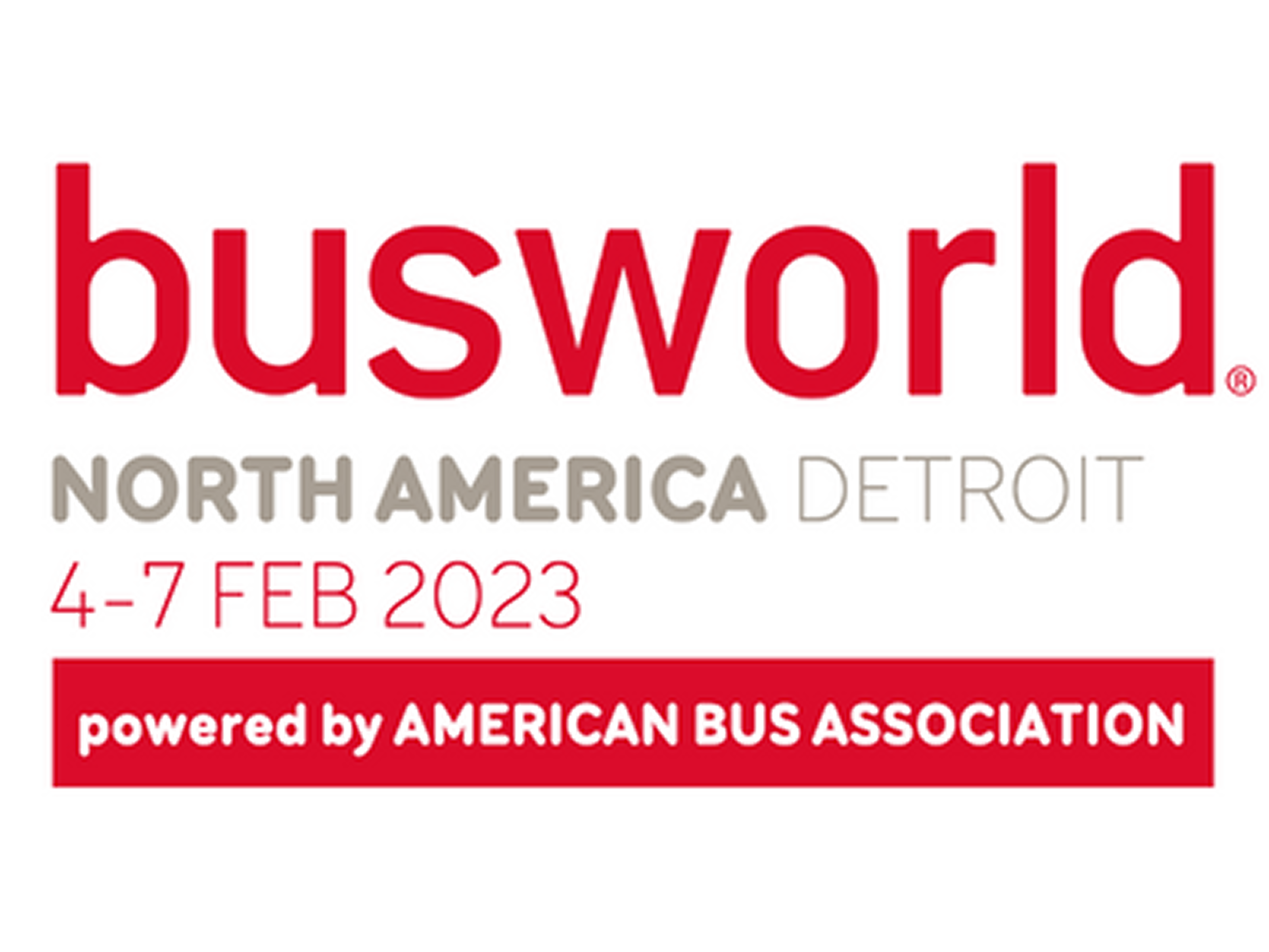 Busworld North America Detroit logo for February 4-7, 2023, powered by the American Bus Association.