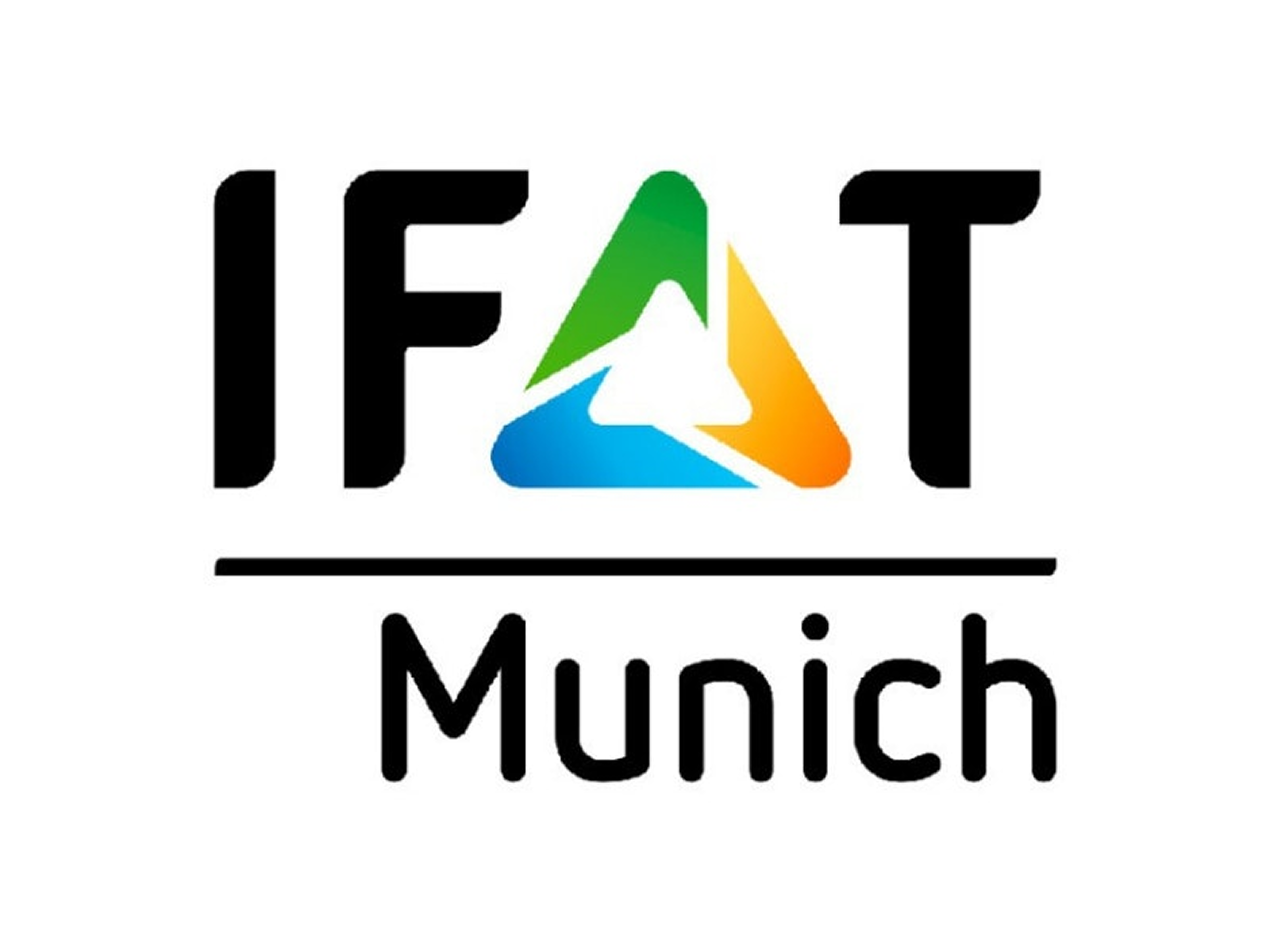 IFAT Munich logo with black lettering and a colorful gradient triangle icon forming a recycling-style loop.