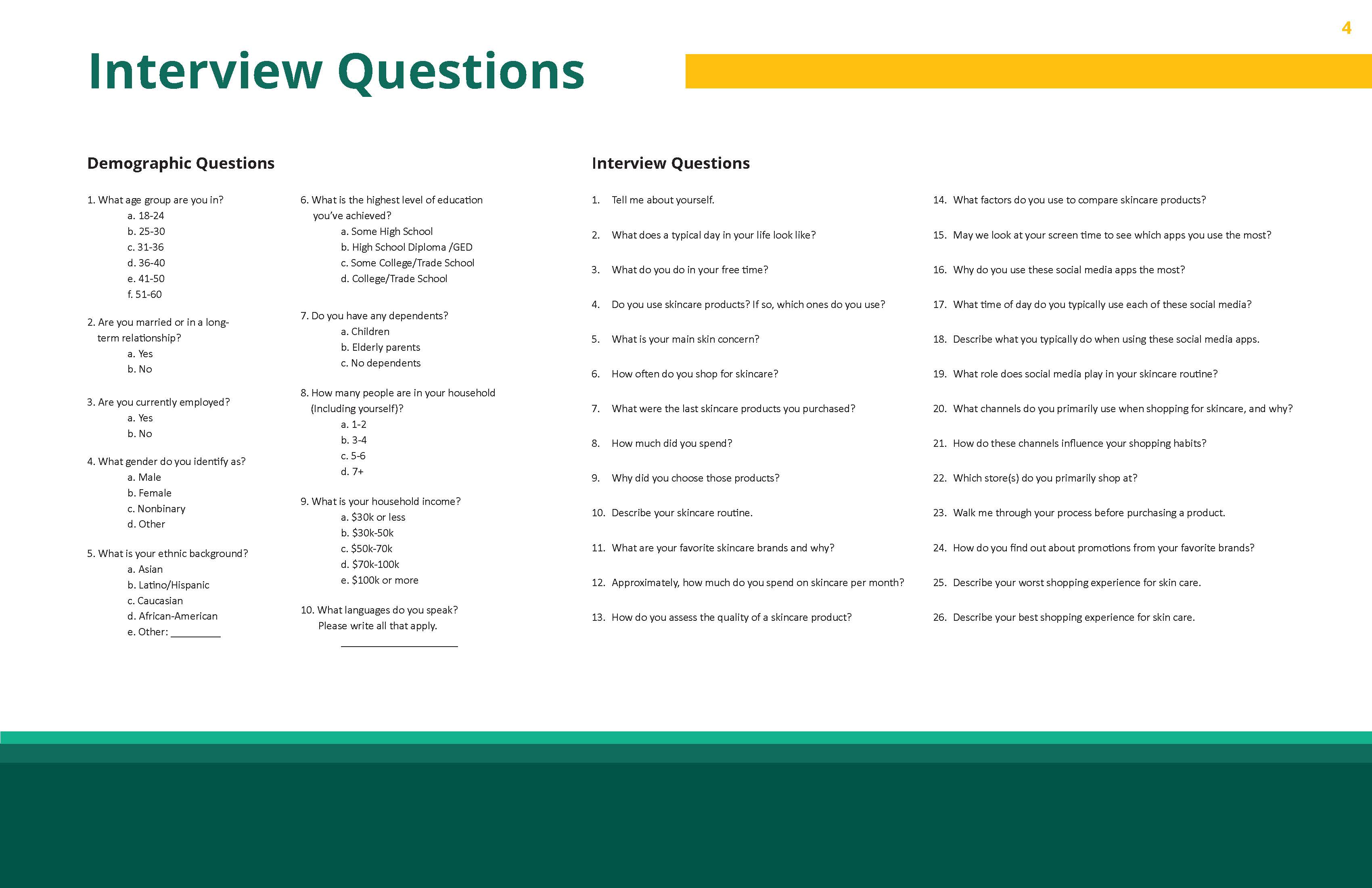 Interview questions for skincare analysis