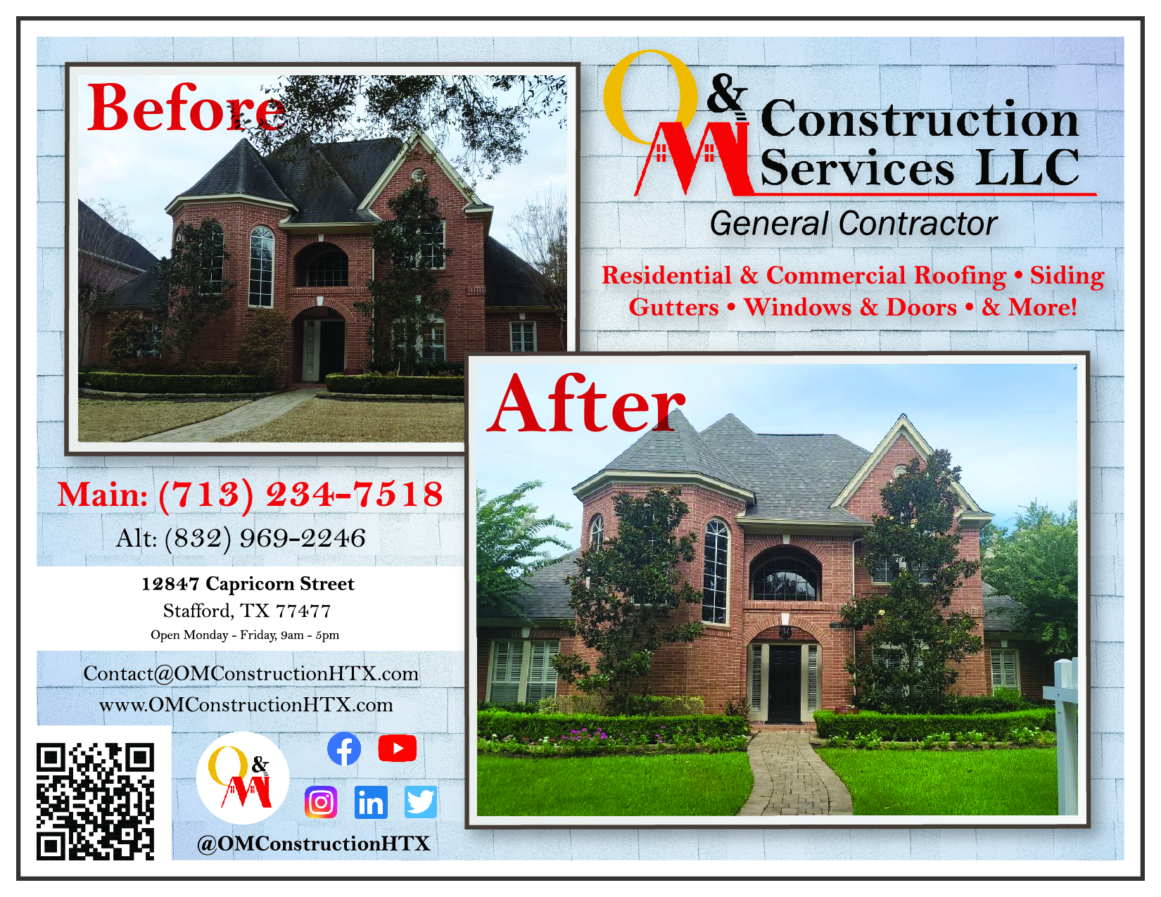 Before and After of a roof on a brochure side A
