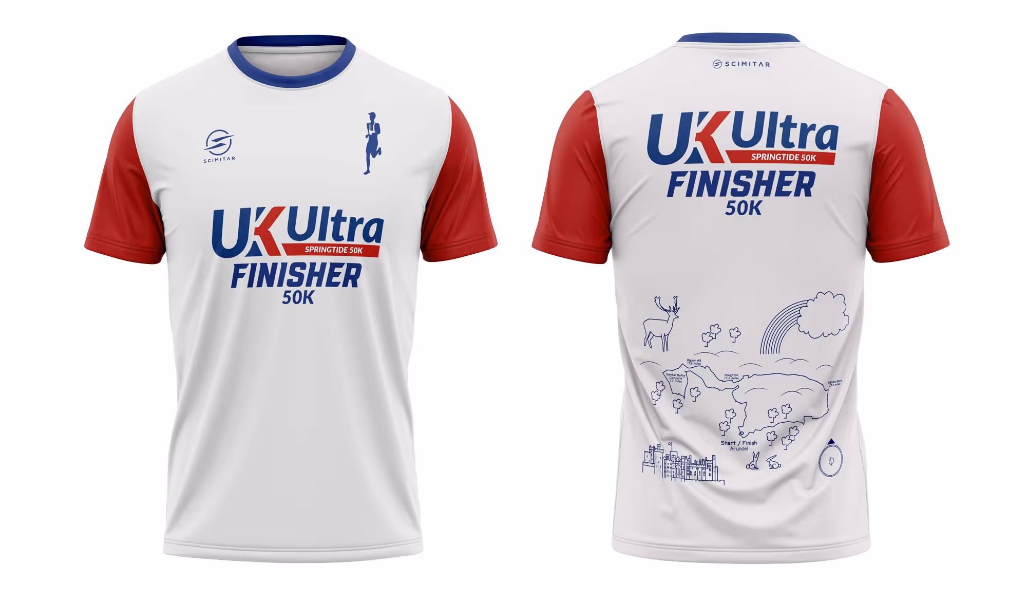 A white and red shirt with uk ultra finisher on it.