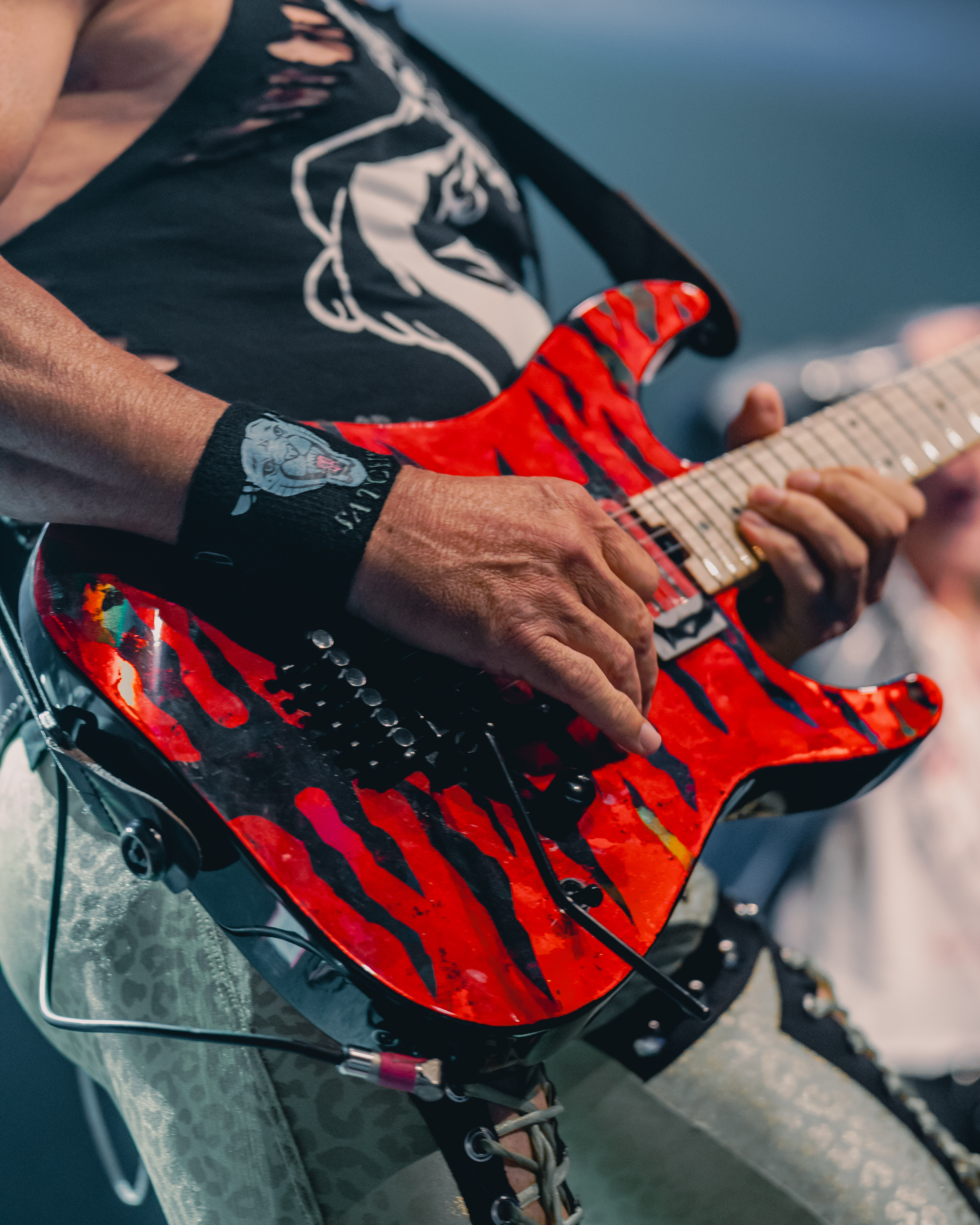 Guitare rouge à motifs tigres de Satchel