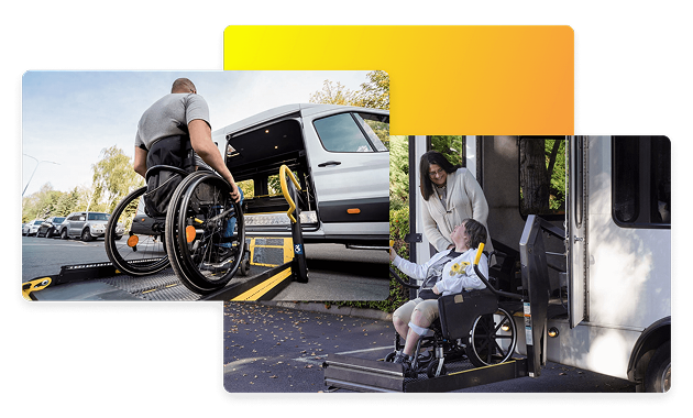 Patient safely secured in a wheelchair inside a transportation van