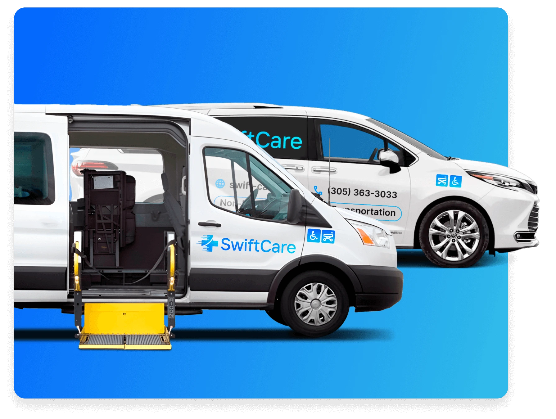 Swift Care stretcher transport service in action during patient transfer.