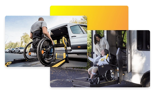 Patient safely secured in a wheelchair inside a transportation van