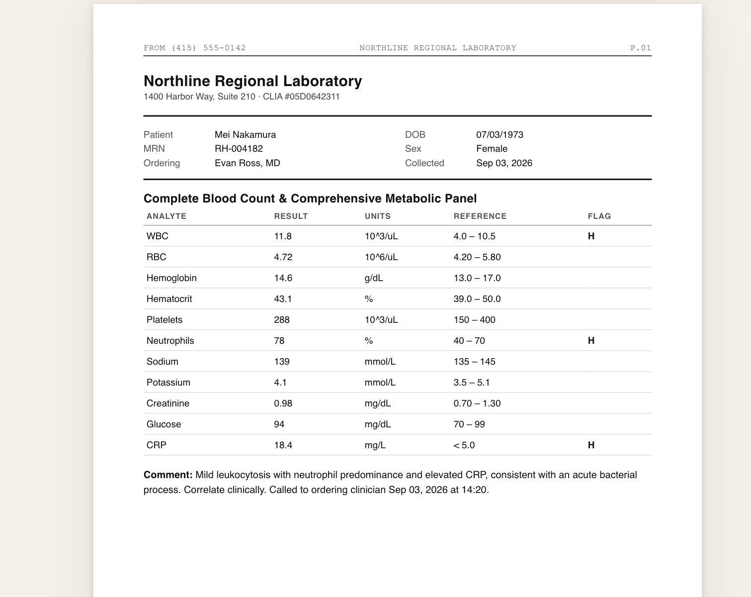 An inbound fax opened in SigmaMD, showing a laboratory report with results, reference ranges and flagged values
