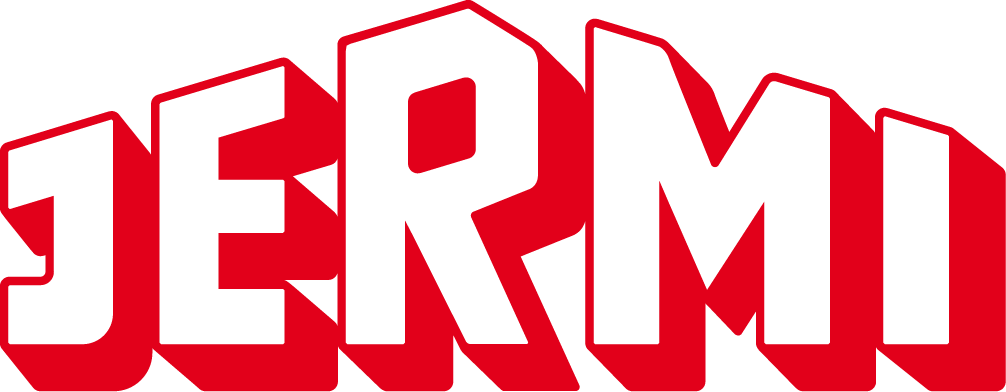 Bold black text spelling 'JERMO' with a red drop shadow effect.