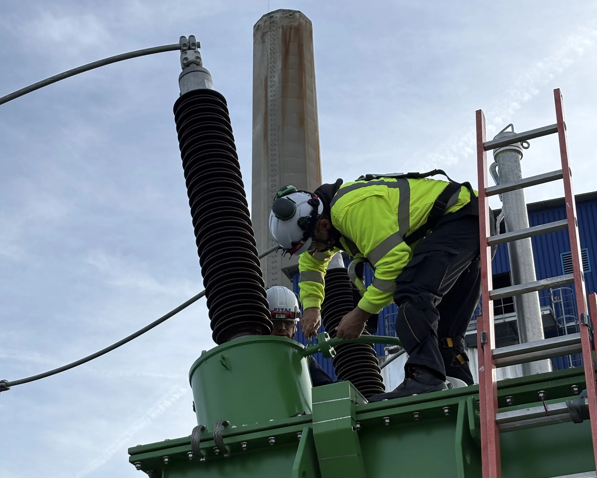 HV bushings on a power transformer on site