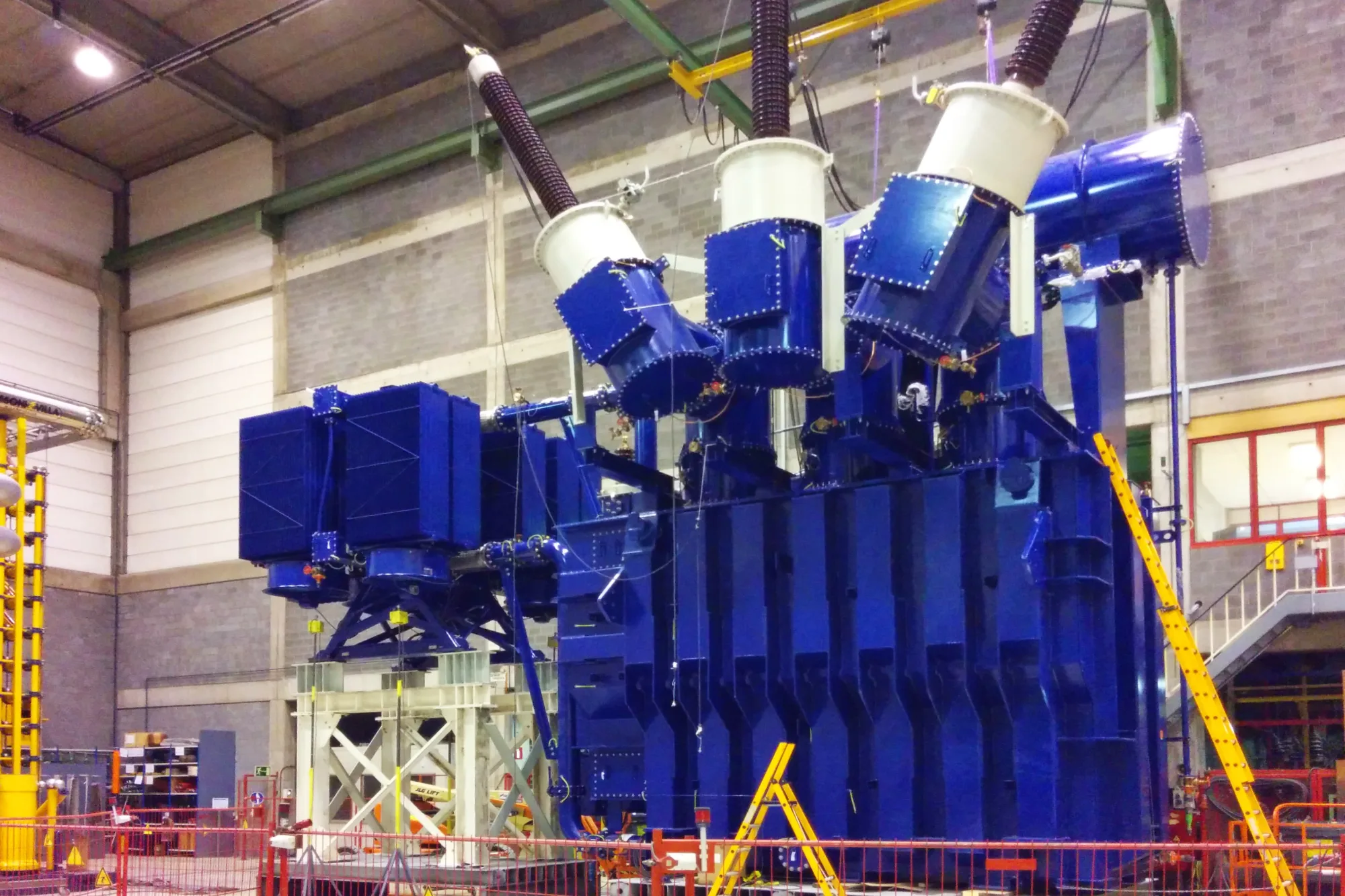 Power transformer for an offshore substation in a factory test bay
