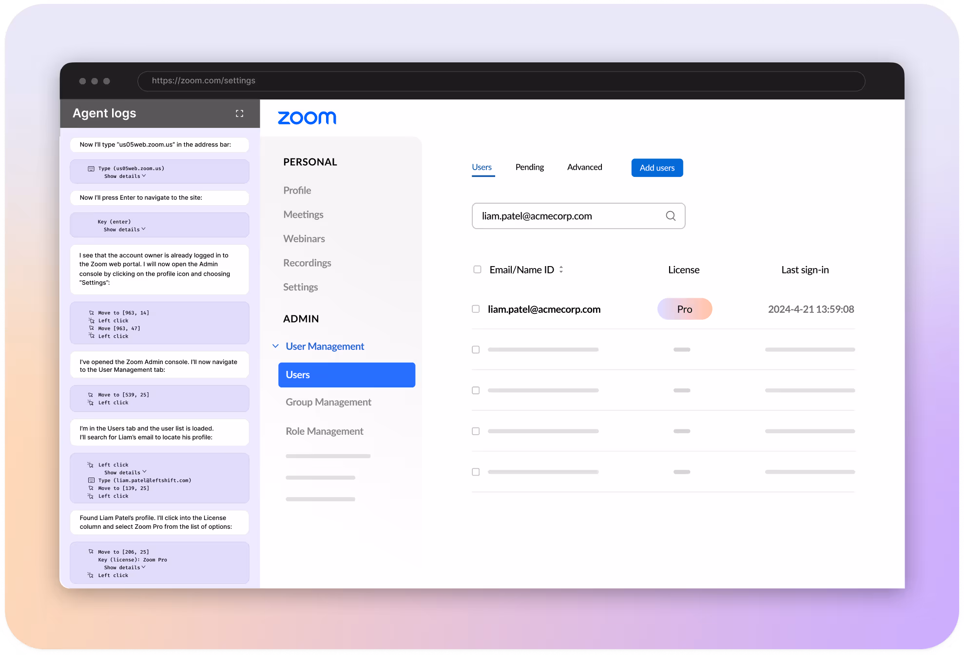 Access management from computer use agent