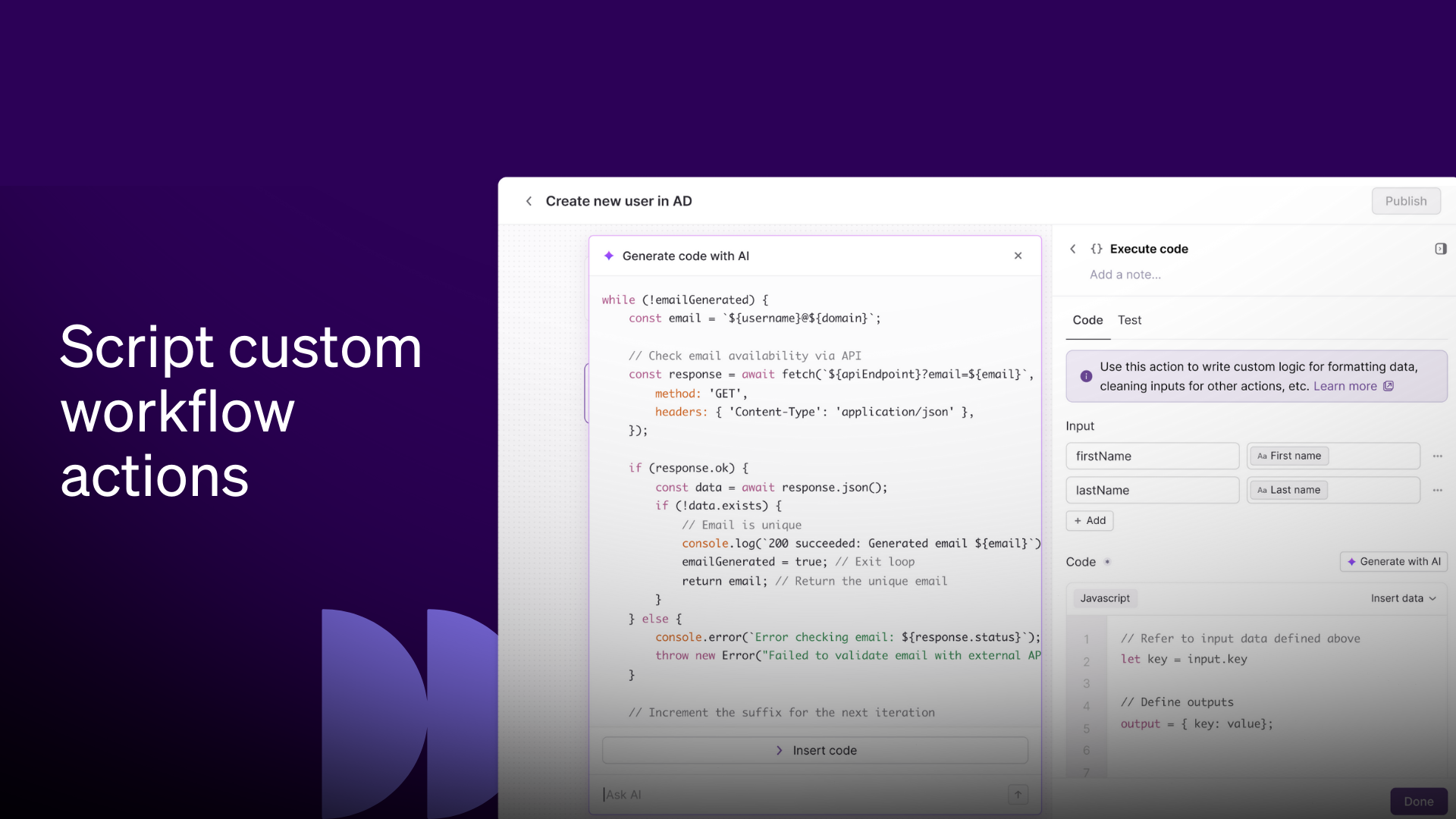 Code actions in workflows