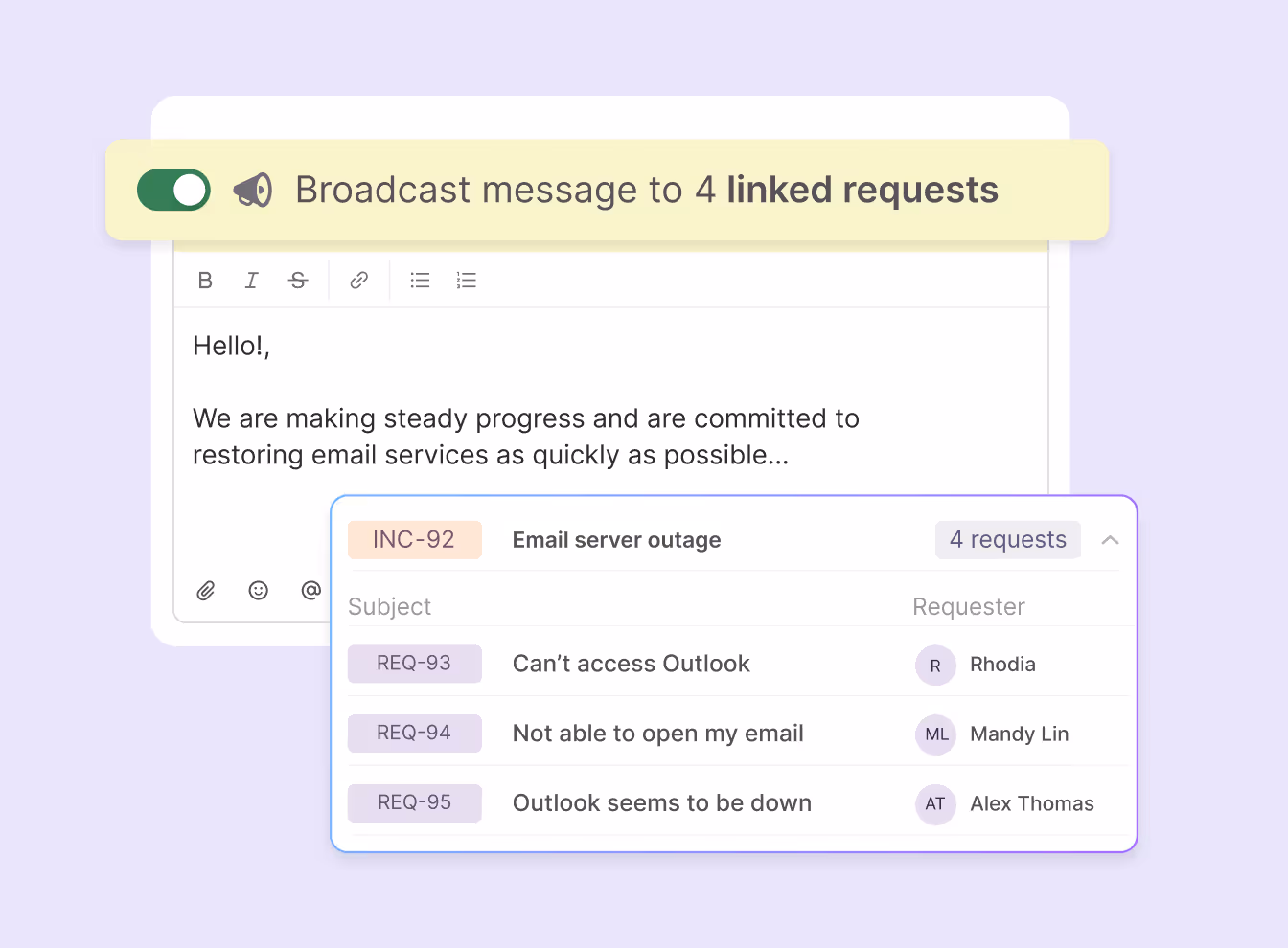 Broadcast updates to end users by Atomicwork