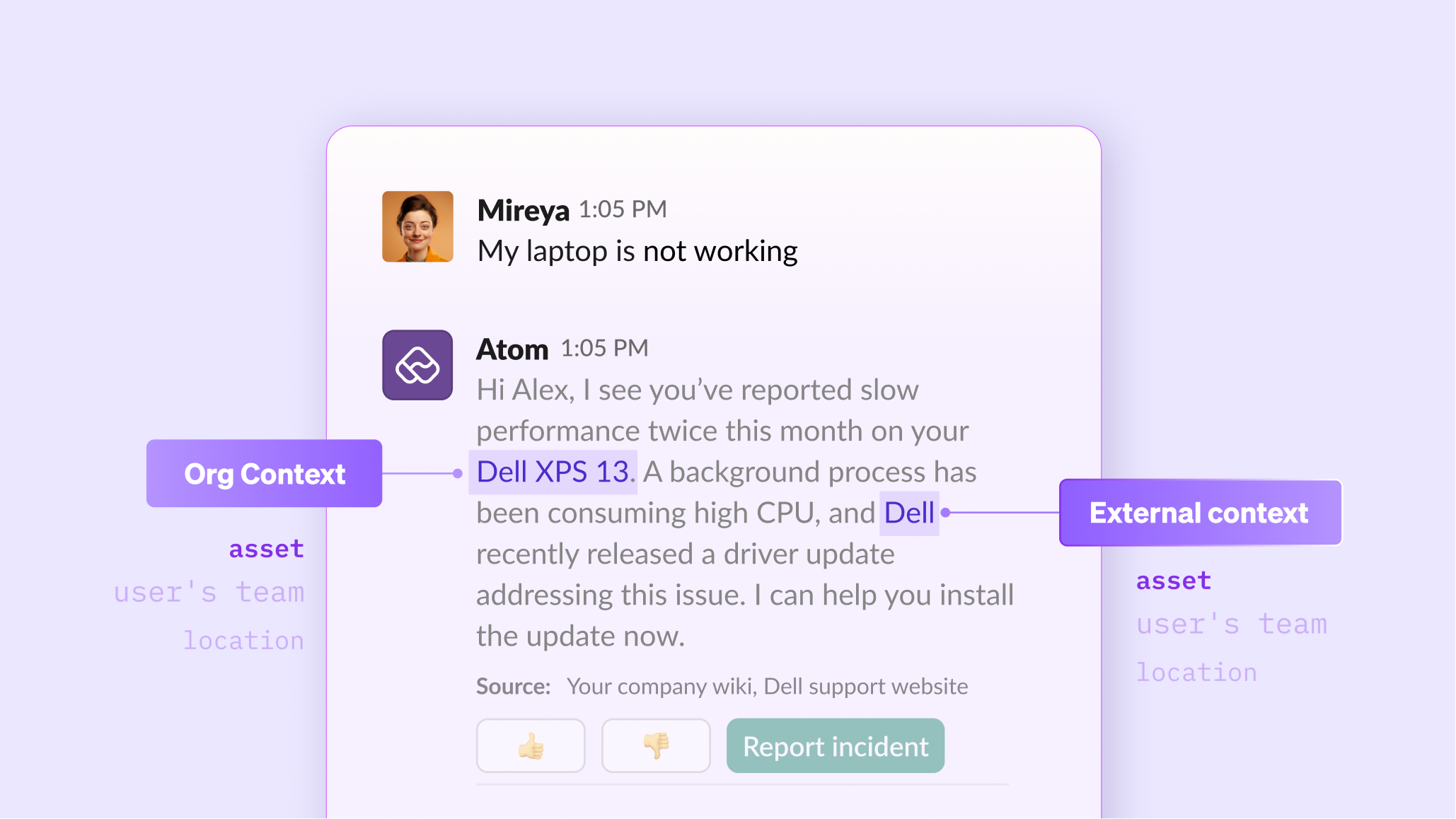 Asset context in AI assistants